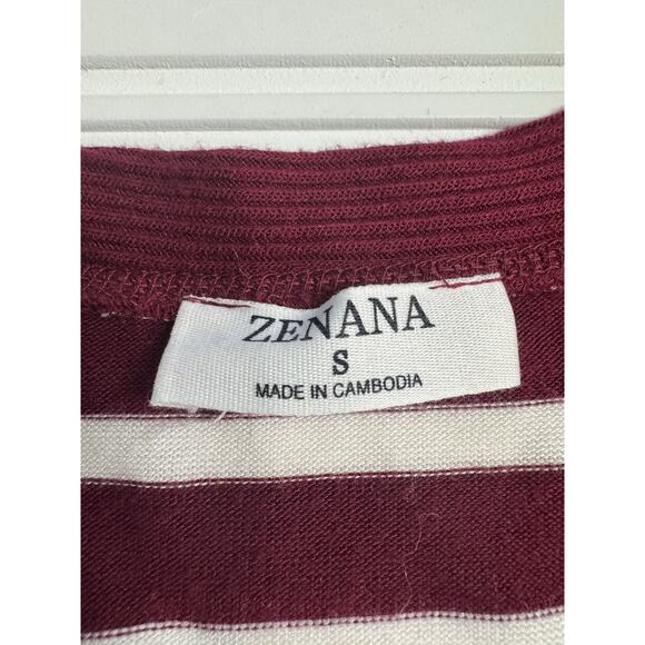 Zenana Women's Size Small Red White Striped Snap Button Long Sleeve Knit Top - Picture 3 of 6